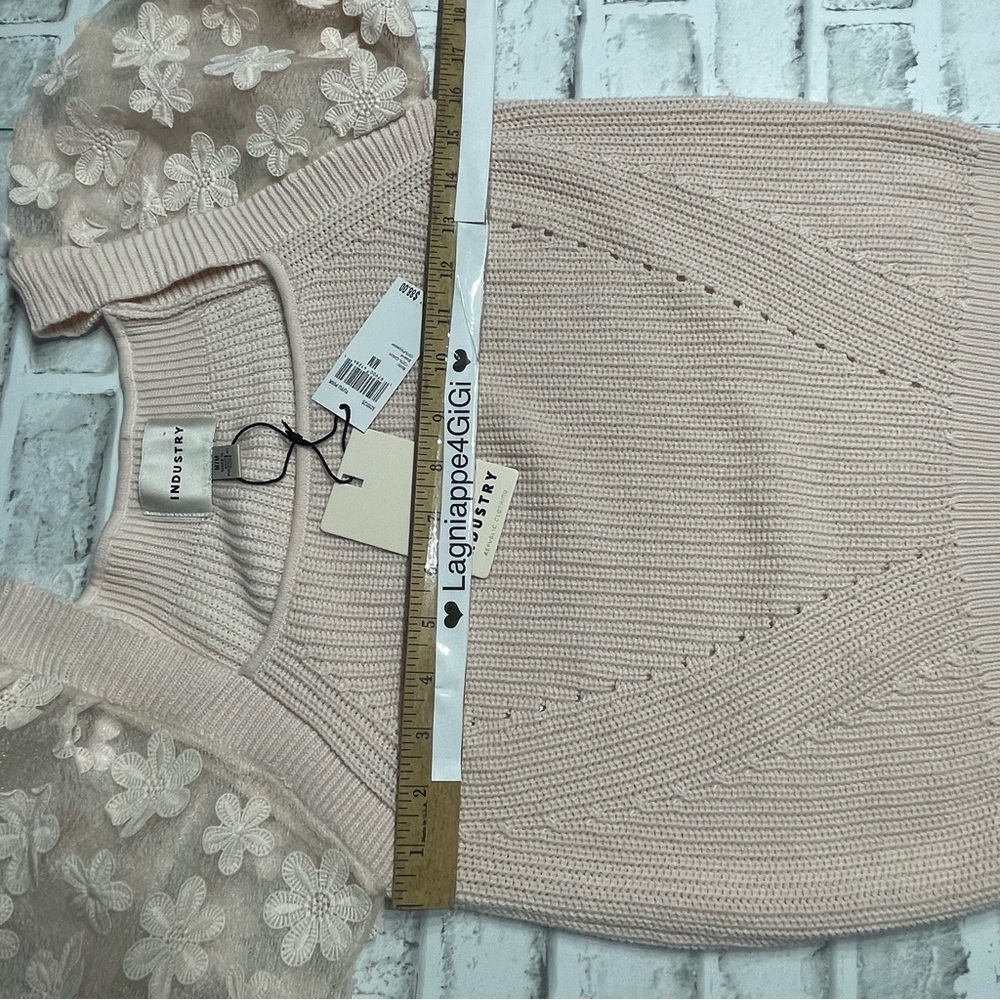 Industry Republic tutu Pink Knit Top Size M. Sheer Floral Sleeves. New. MSRP $88 - Picture 10 of 12